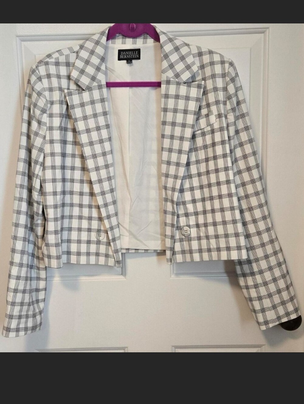 DANIELLE BERNSTEIN Ivory & Black Plaid Cropped Blazer Large